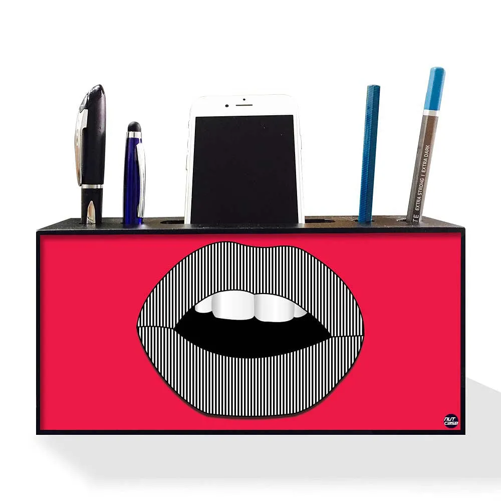 Pen Mobile Stand Holder Desk Organizer - Lips Red