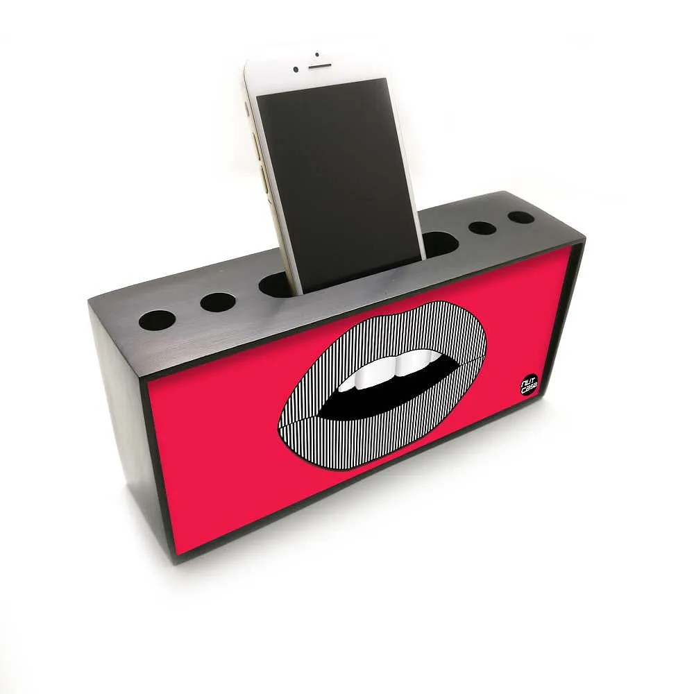 Pen Mobile Stand Holder Desk Organizer - Lips Red