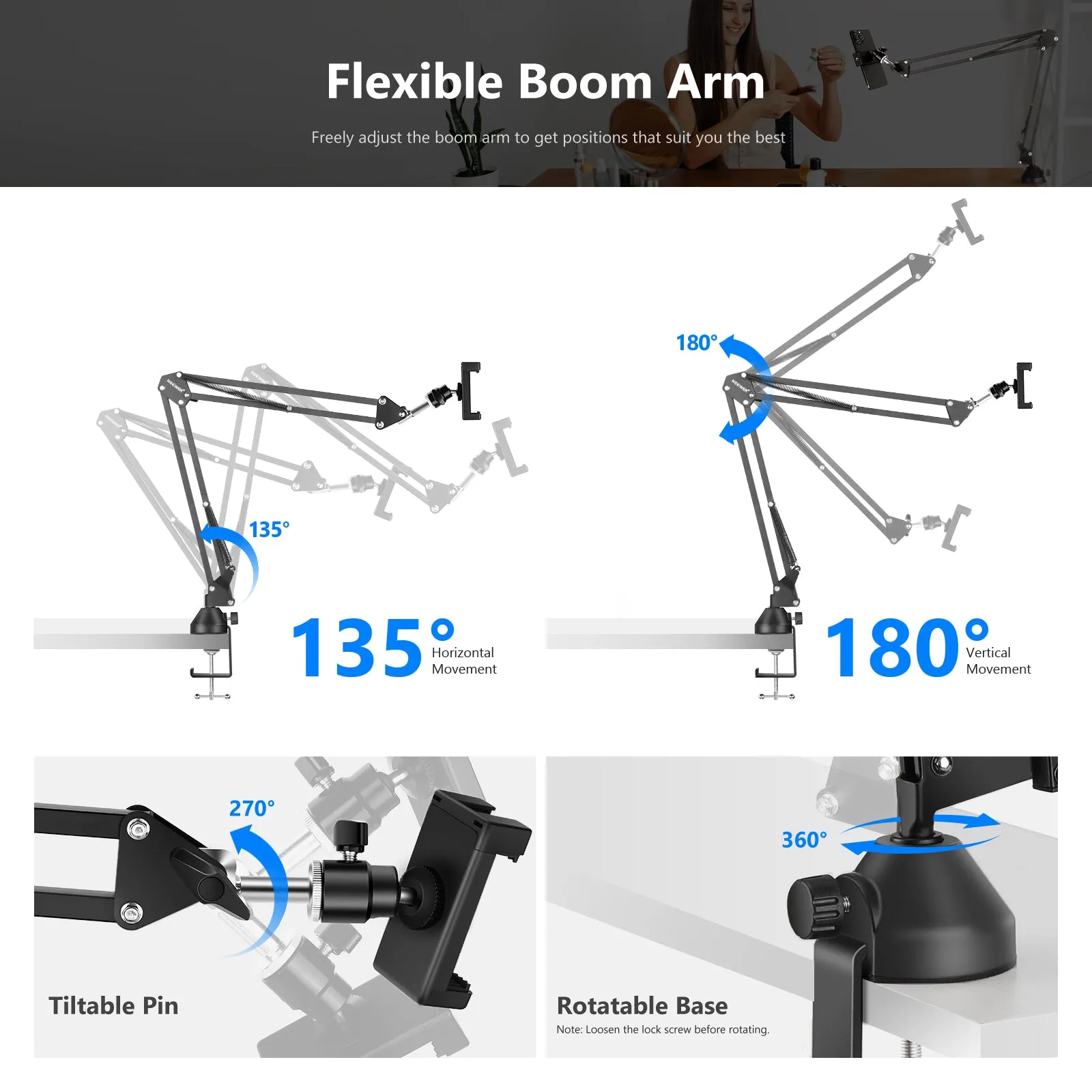 Phone And Tablet Long Arm Stand