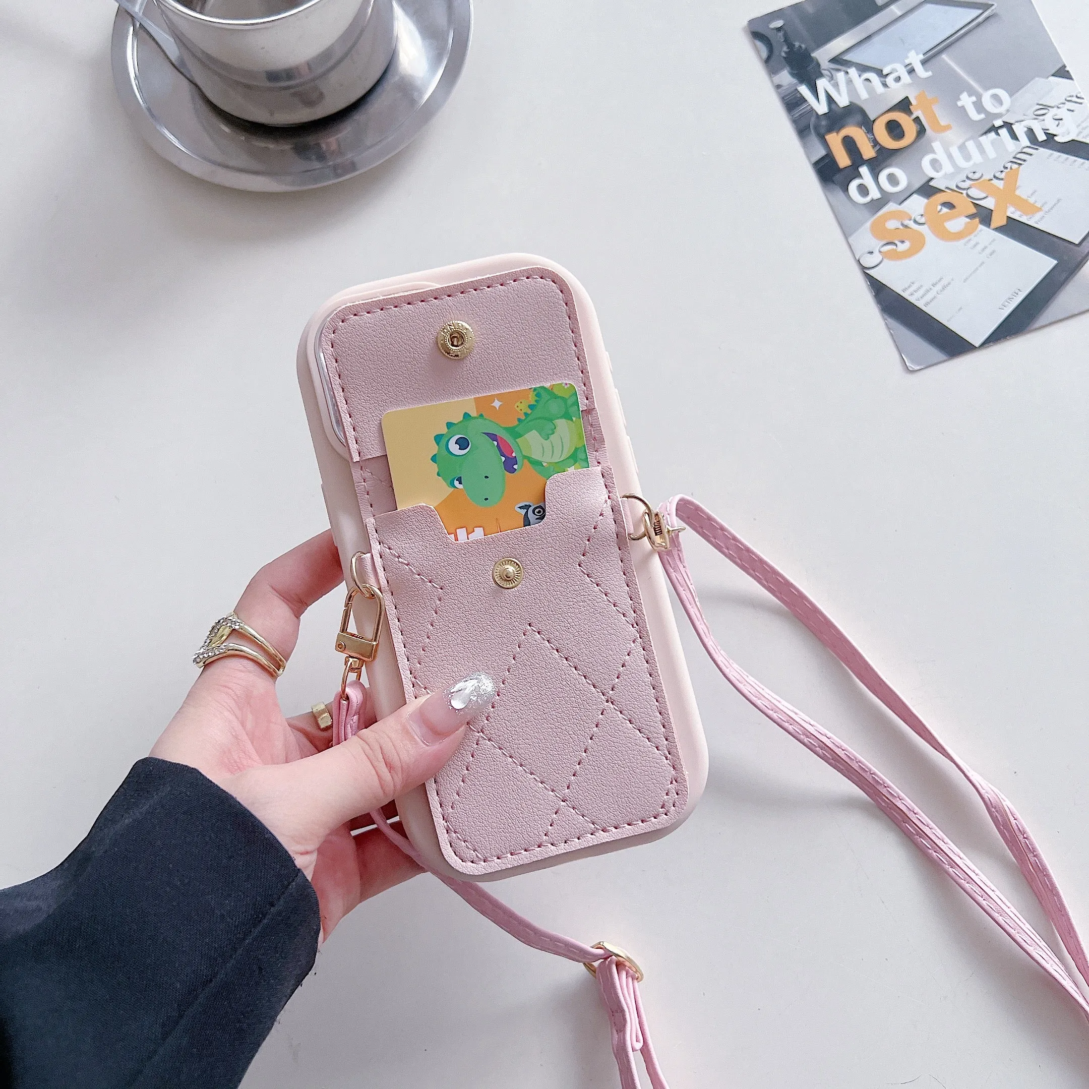 Pink Silicon Phone Case With Card-Cash Wallet For iPhone 13 Pro