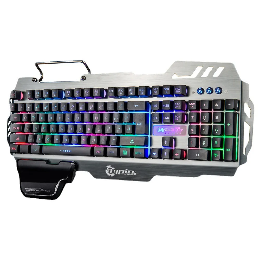 PK900 luminous RGB game keyboard dazzling light metal panel with hand support