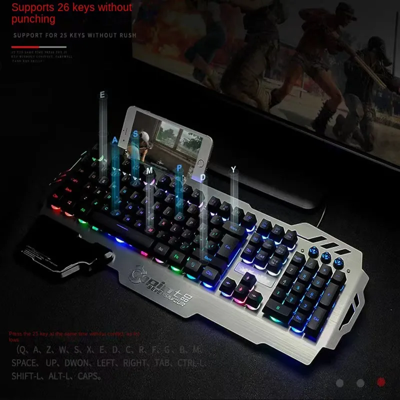 PK900 luminous RGB game keyboard dazzling light metal panel with hand support