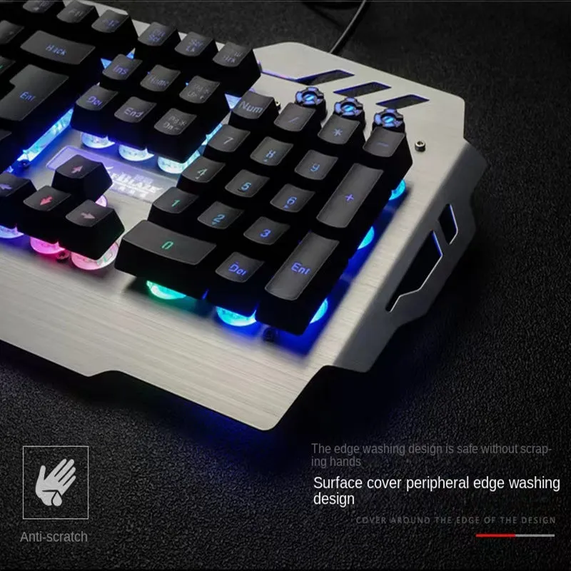 PK900 luminous RGB game keyboard dazzling light metal panel with hand support