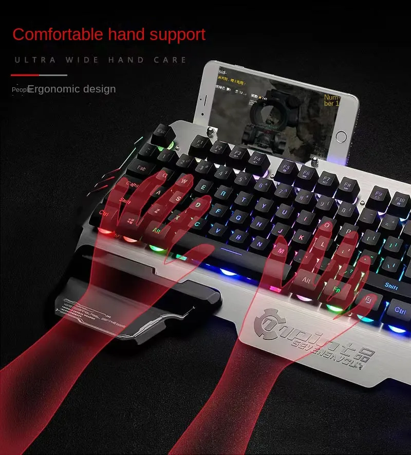 PK900 luminous RGB game keyboard dazzling light metal panel with hand support