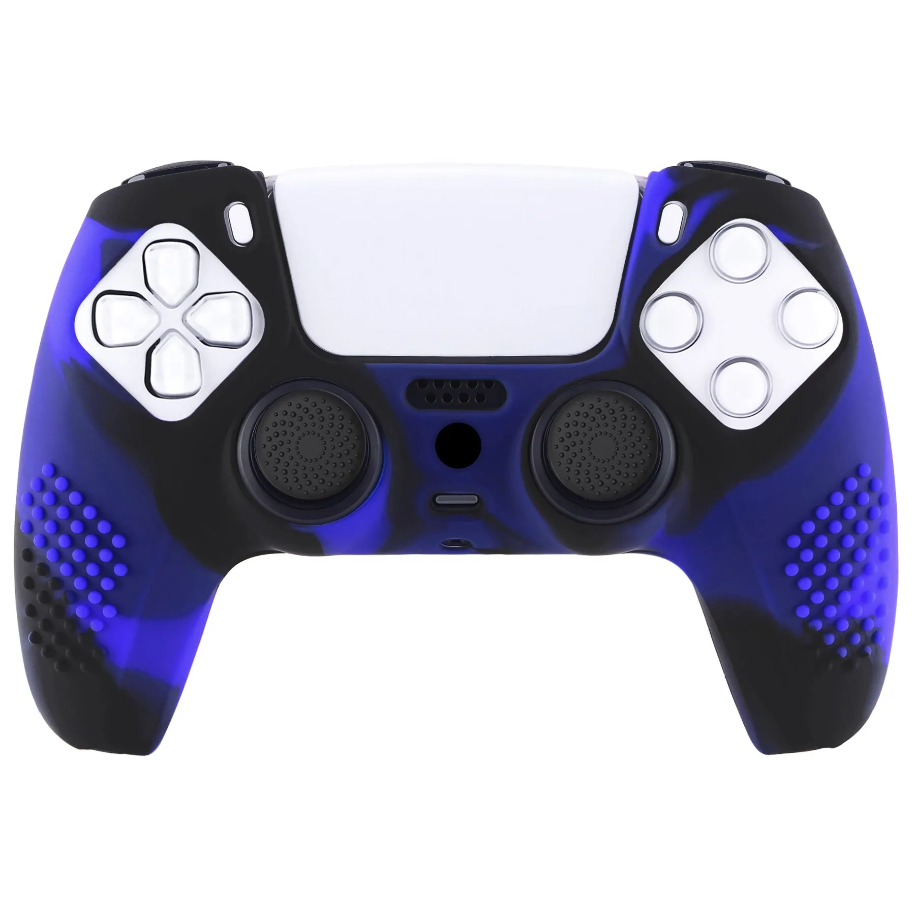 PlayVital 3D Studded Edition Anti-Slip Silicone Cover Skin for ps5 Controller, Soft Rubber Case Protector for ps5 Wireless Controller with Thumb Grip Caps - Blue & Black - TDPF023