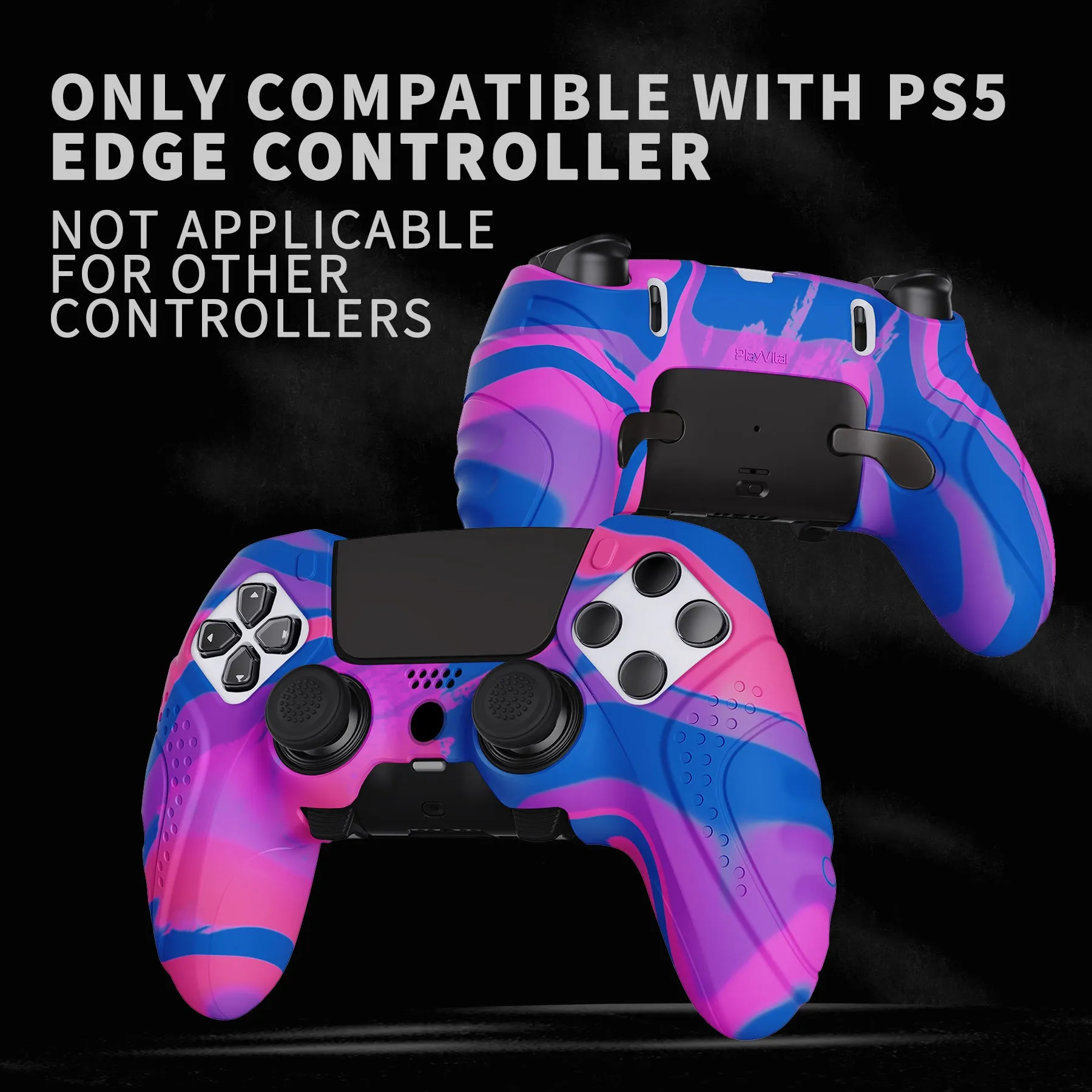 PlayVital Guardian Edition Anti-Slip Ergonomic Silicone Cover Case for ps5 Edge Controller, Soft Rubber Protector Skin for ps5 Edge Wireless Controller with Thumb Grip Caps - Pink & Purple & Blue - EHPFP013