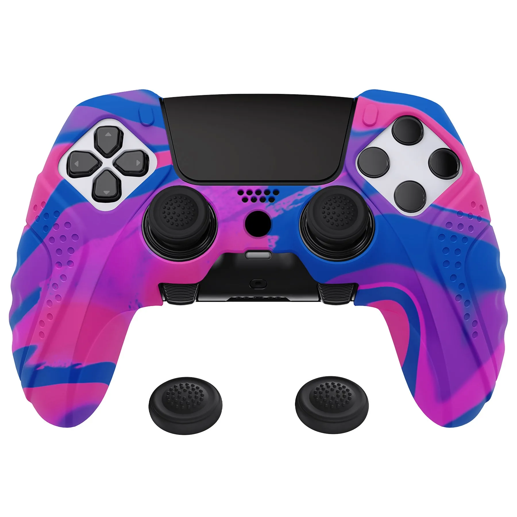 PlayVital Guardian Edition Anti-Slip Ergonomic Silicone Cover Case for ps5 Edge Controller, Soft Rubber Protector Skin for ps5 Edge Wireless Controller with Thumb Grip Caps - Pink & Purple & Blue - EHPFP013