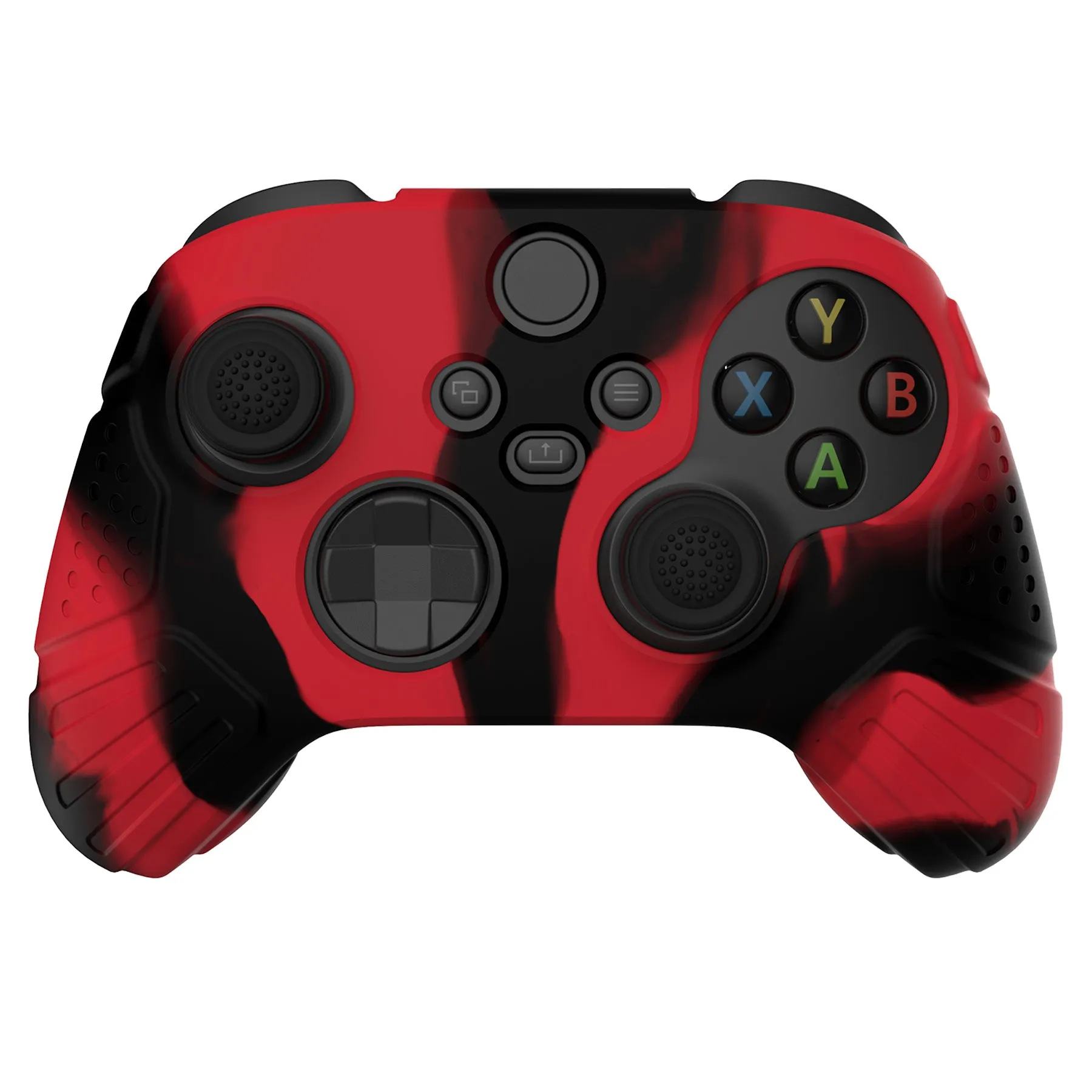 PlayVital Guardian Edition Red & Black Ergonomic Soft Anti-slip Controller Silicone Case Cover, Rubber Protector Skins with Black Joystick Caps for Xbox Series S and Xbox Series X Controller - HCX3012