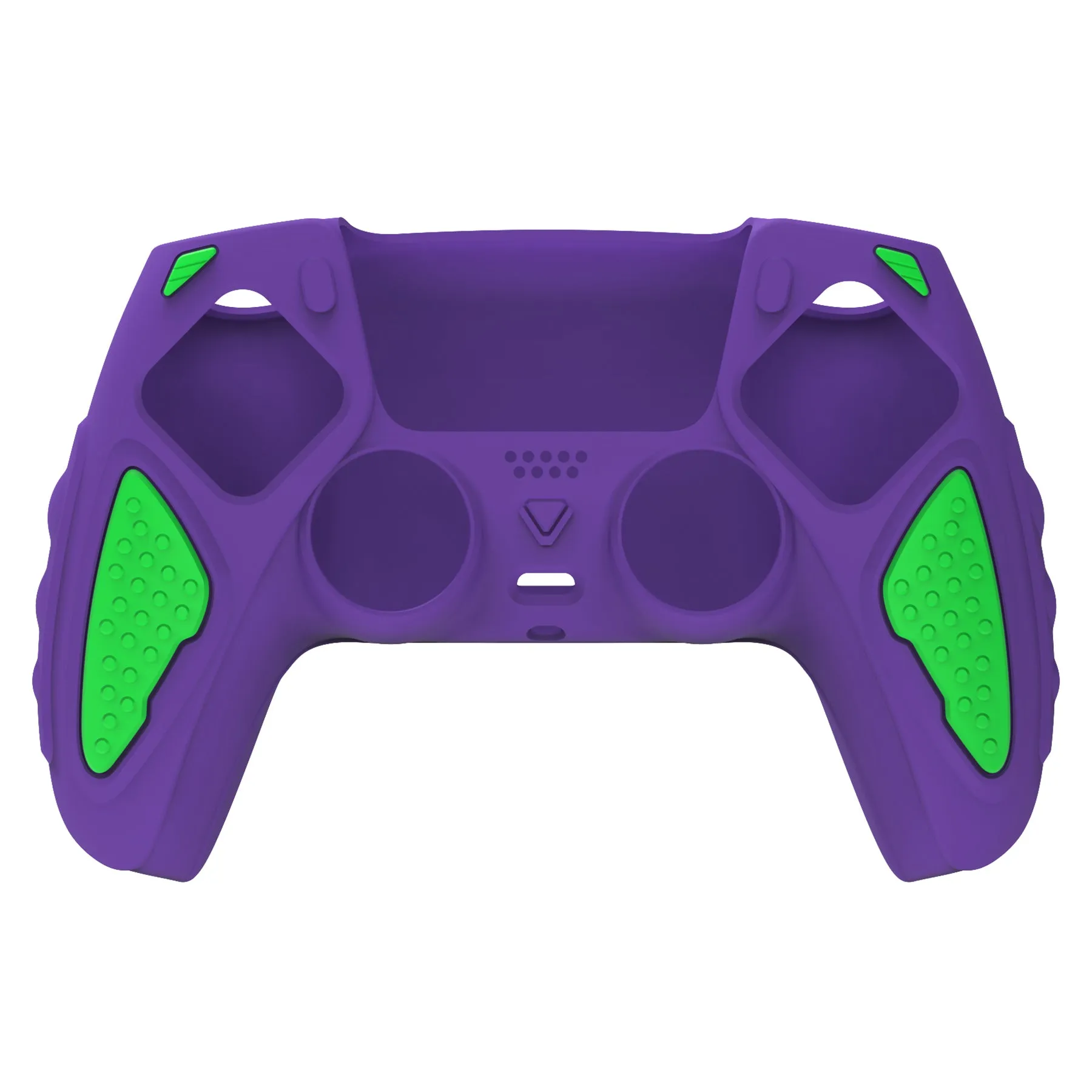 PlayVital Knight Edition Neon Genesis Purple & Green Two Tone Anti-Slip Silicone Cover Skin for Playstation 5 Controller, Soft Rubber Case for PS5 Controller with Thumb Grip Caps - QSPF015