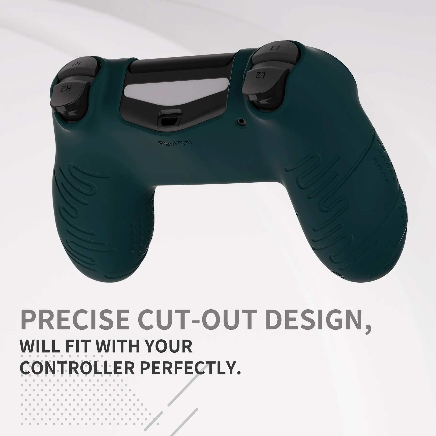 PlayVital Line & Dot Racing Green Silicone Cover Skin for ps4 Controller, Anti-Slip Soft Protector Case Cover with Thumb Grip Caps for ps4 for ps4 Slim for ps4 Pro Controller - CLRP4P003