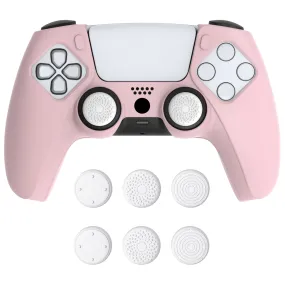 PlayVital Pure Series Ergonomic Anti-Slip Silicone Cover Skin for PS5 Controller, Soft Rubber Grip Case for PS5 Wireless Controller Fits with Charging Station with 6 Thumb Grip Caps - Cherry Blossoms Pink - EKPFP007