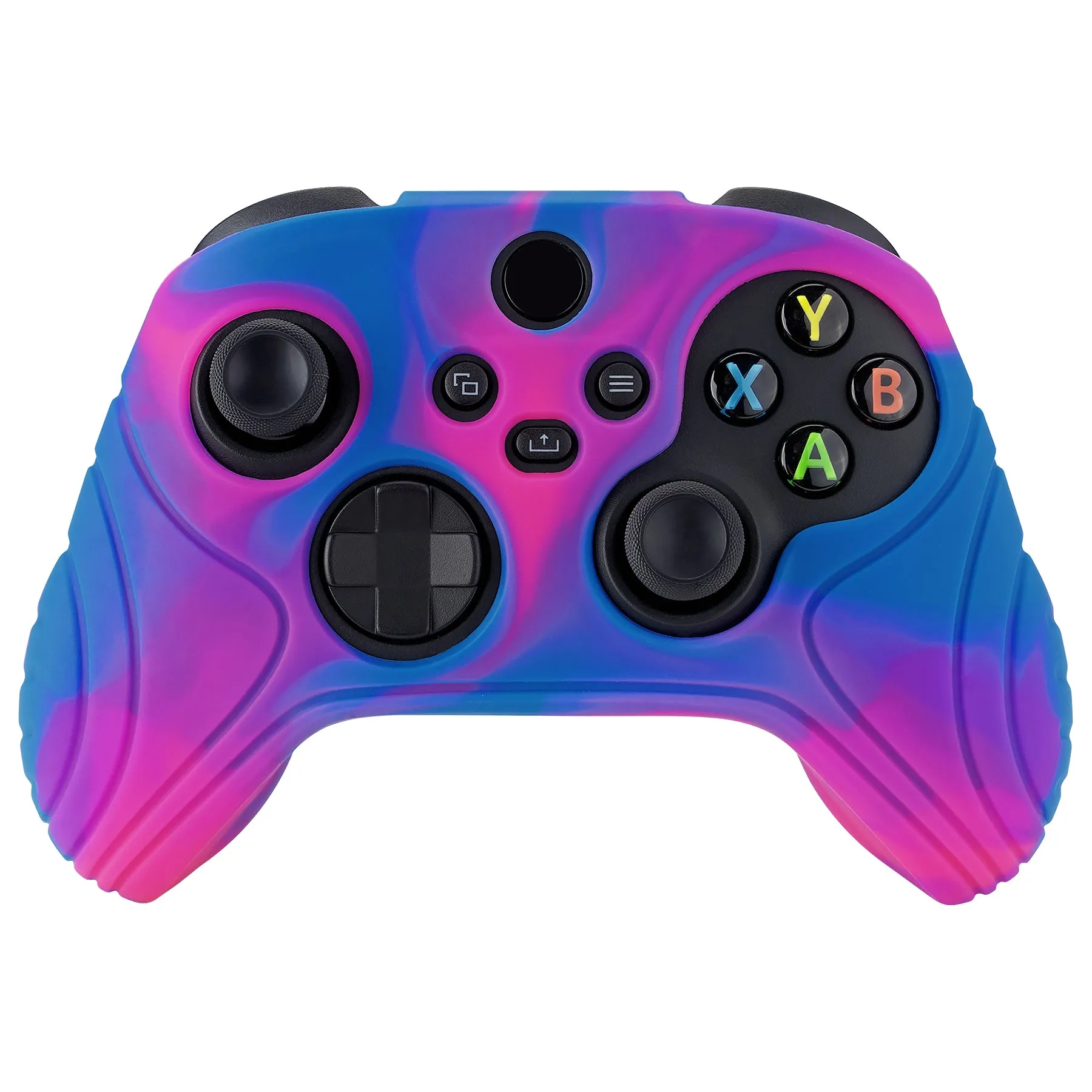 PlayVital Samurai Edition Pink & Purple & Blue Anti-slip Controller Grip Silicone Skin, Ergonomic Soft Rubber Protective Case Cover for Xbox Series S/X Controller with Black Thumb Stick Caps - WAX3015