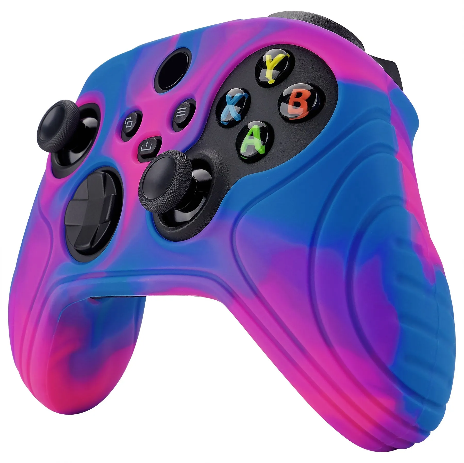 PlayVital Samurai Edition Pink & Purple & Blue Anti-slip Controller Grip Silicone Skin, Ergonomic Soft Rubber Protective Case Cover for Xbox Series S/X Controller with Black Thumb Stick Caps - WAX3015