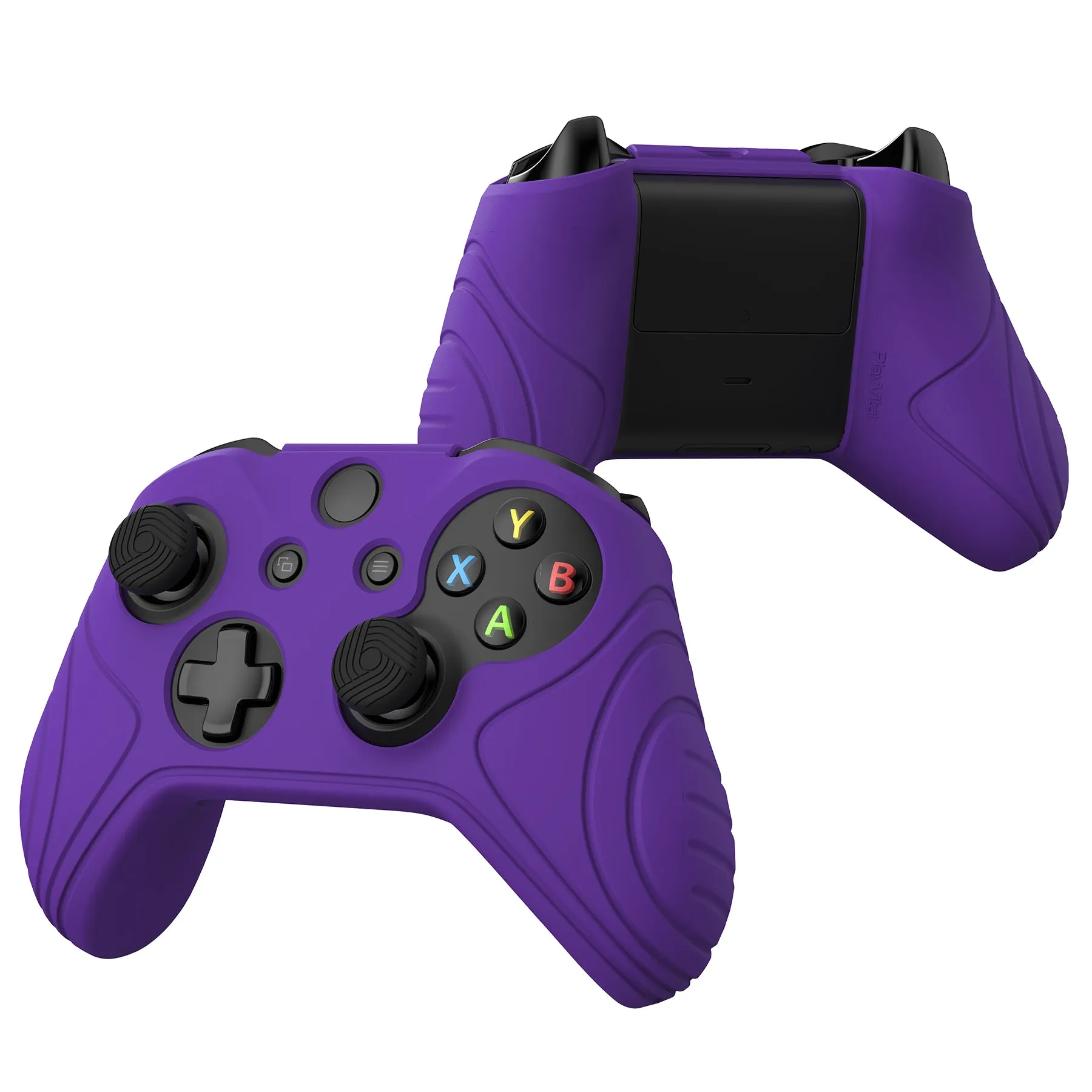 PlayVital Samurai Edition Purple Anti-Slip Controller Grip Silicone Skin for Xbox One X/S Controller, Ergonomic Soft Rubber Protective Case Cover for Xbox One S/X Controller with Black Thumb Stick Caps - XOQ038