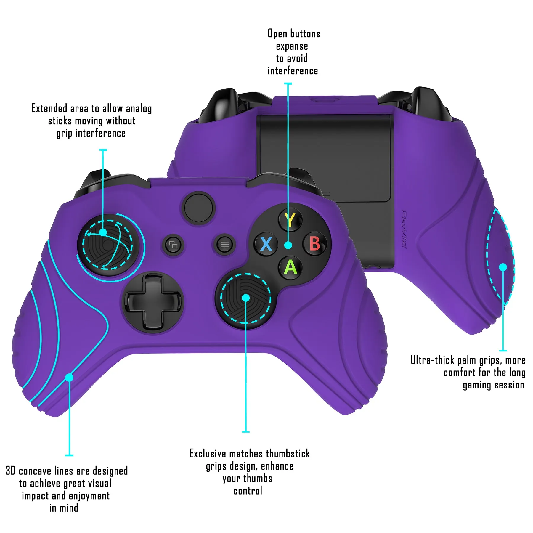 PlayVital Samurai Edition Purple Anti-Slip Controller Grip Silicone Skin for Xbox One X/S Controller, Ergonomic Soft Rubber Protective Case Cover for Xbox One S/X Controller with Black Thumb Stick Caps - XOQ038