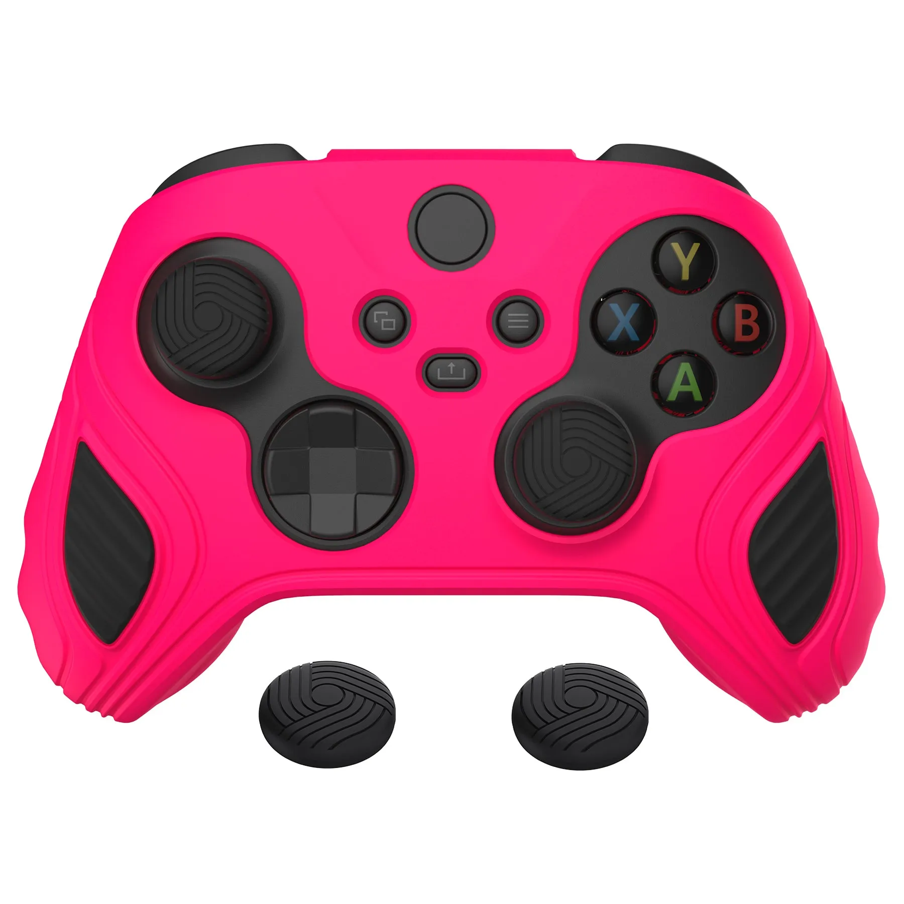 PlayVital Scorpion Edition Two-Tone Anti-Slip Silicone Case Cover for Xbox Series X/S Controller, Soft Rubber Case for Xbox Core Controller with Thumb Grip Caps - Bright Pink & Black - SPX3007