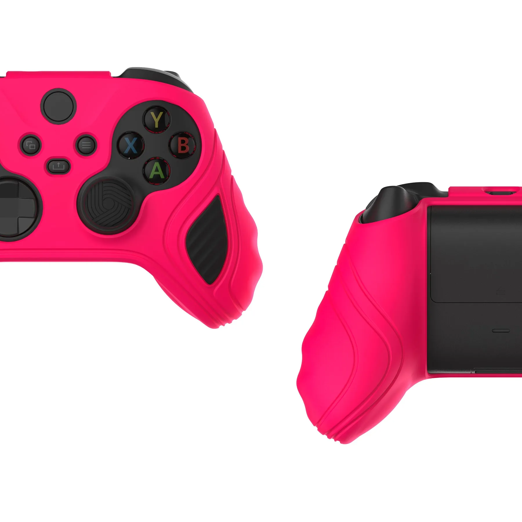 PlayVital Scorpion Edition Two-Tone Anti-Slip Silicone Case Cover for Xbox Series X/S Controller, Soft Rubber Case for Xbox Core Controller with Thumb Grip Caps - Bright Pink & Black - SPX3007