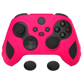 PlayVital Scorpion Edition Two-Tone Anti-Slip Silicone Case Cover for Xbox Series X/S Controller, Soft Rubber Case for Xbox Core Controller with Thumb Grip Caps - Bright Pink & Black - SPX3007