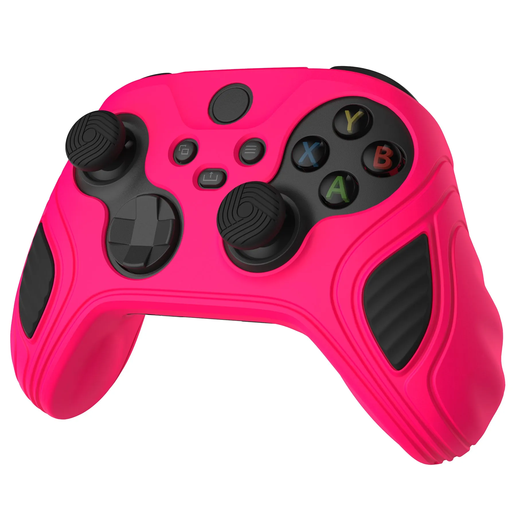 PlayVital Scorpion Edition Two-Tone Anti-Slip Silicone Case Cover for Xbox Series X/S Controller, Soft Rubber Case for Xbox Core Controller with Thumb Grip Caps - Bright Pink & Black - SPX3007