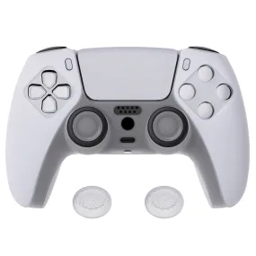 PlayVital Transparent Clear White Pure Series Anti-Slip Silicone Cover Skin for PS 5 Controller, Soft Rubber Case for PS5 Controller with Clear White Thumb Grip Caps - KOPF016