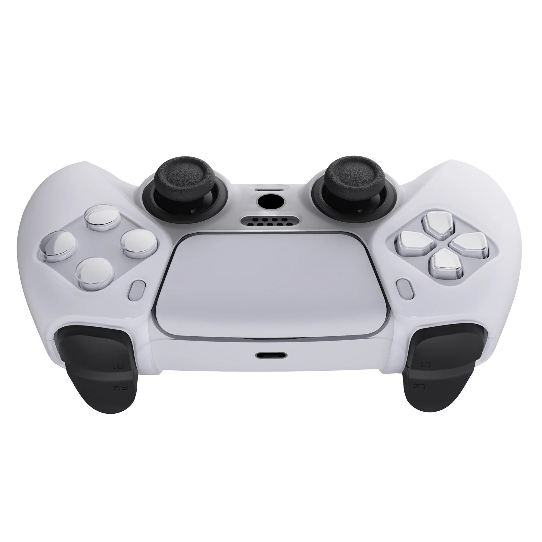 PlayVital Transparent Clear White Pure Series Anti-Slip Silicone Cover Skin for PS 5 Controller, Soft Rubber Case for PS5 Controller with Clear White Thumb Grip Caps - KOPF016