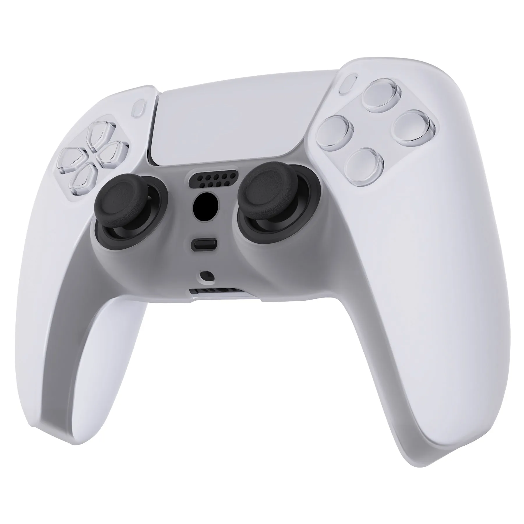 PlayVital Transparent Clear White Pure Series Anti-Slip Silicone Cover Skin for PS 5 Controller, Soft Rubber Case for PS5 Controller with Clear White Thumb Grip Caps - KOPF016