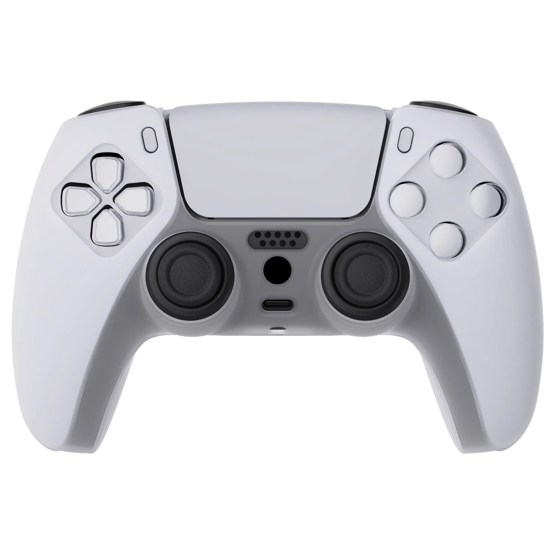 PlayVital Transparent Clear White Pure Series Anti-Slip Silicone Cover Skin for PS 5 Controller, Soft Rubber Case for PS5 Controller with Clear White Thumb Grip Caps - KOPF016