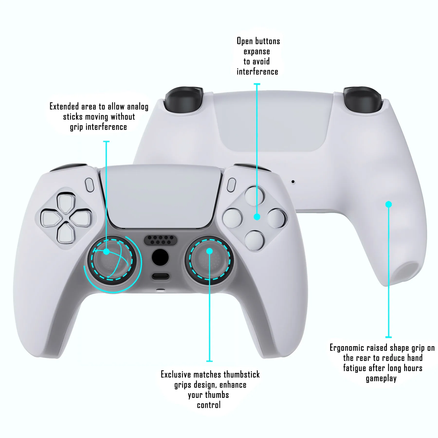 PlayVital Transparent Clear White Pure Series Anti-Slip Silicone Cover Skin for PS 5 Controller, Soft Rubber Case for PS5 Controller with Clear White Thumb Grip Caps - KOPF016