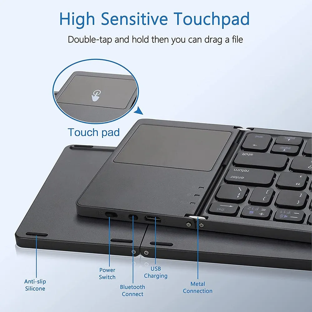 Portable Mini Three Folding Bluetooth Keyboard