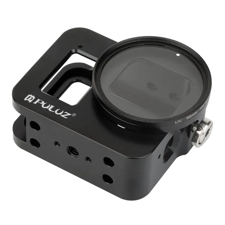 PULUZ Housing Shell CNC Aluminum Alloy Protective Cage with Insurance Frame & 52mm UV Lens for GoPro HERO8 Black(Black)