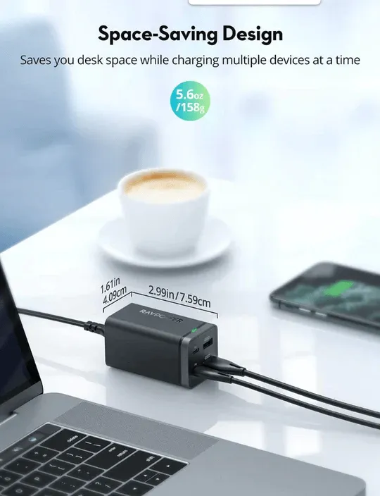 RAVPOWER 65W 4-Port GaN Tech USB C Desktop Charge - PC136