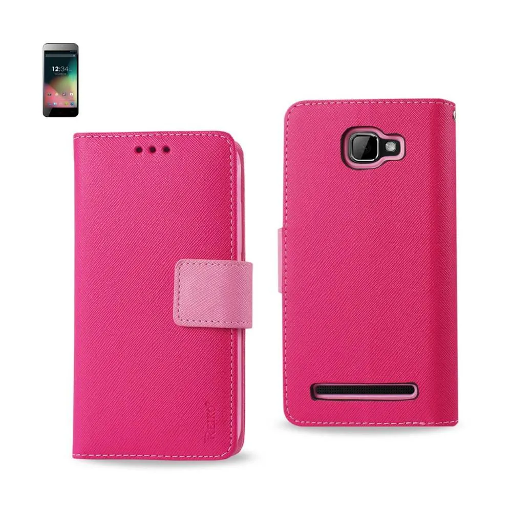 Reiko Wallet Case 3 In 1 For Blu Dash 5.0 D410A Hot Pink With Interior Leather-Like Material And Polymer Cover