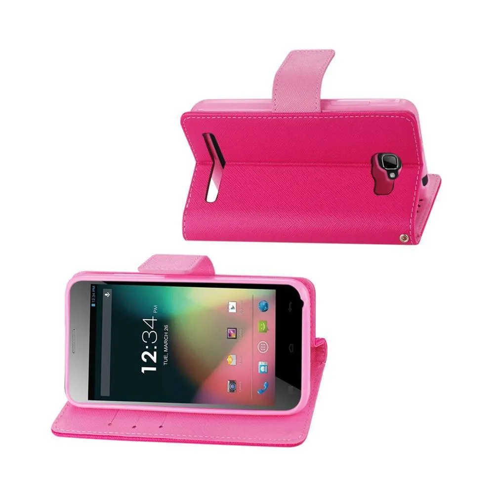 Reiko Wallet Case 3 In 1 For Blu Dash 5.0 D410A Hot Pink With Interior Leather-Like Material And Polymer Cover