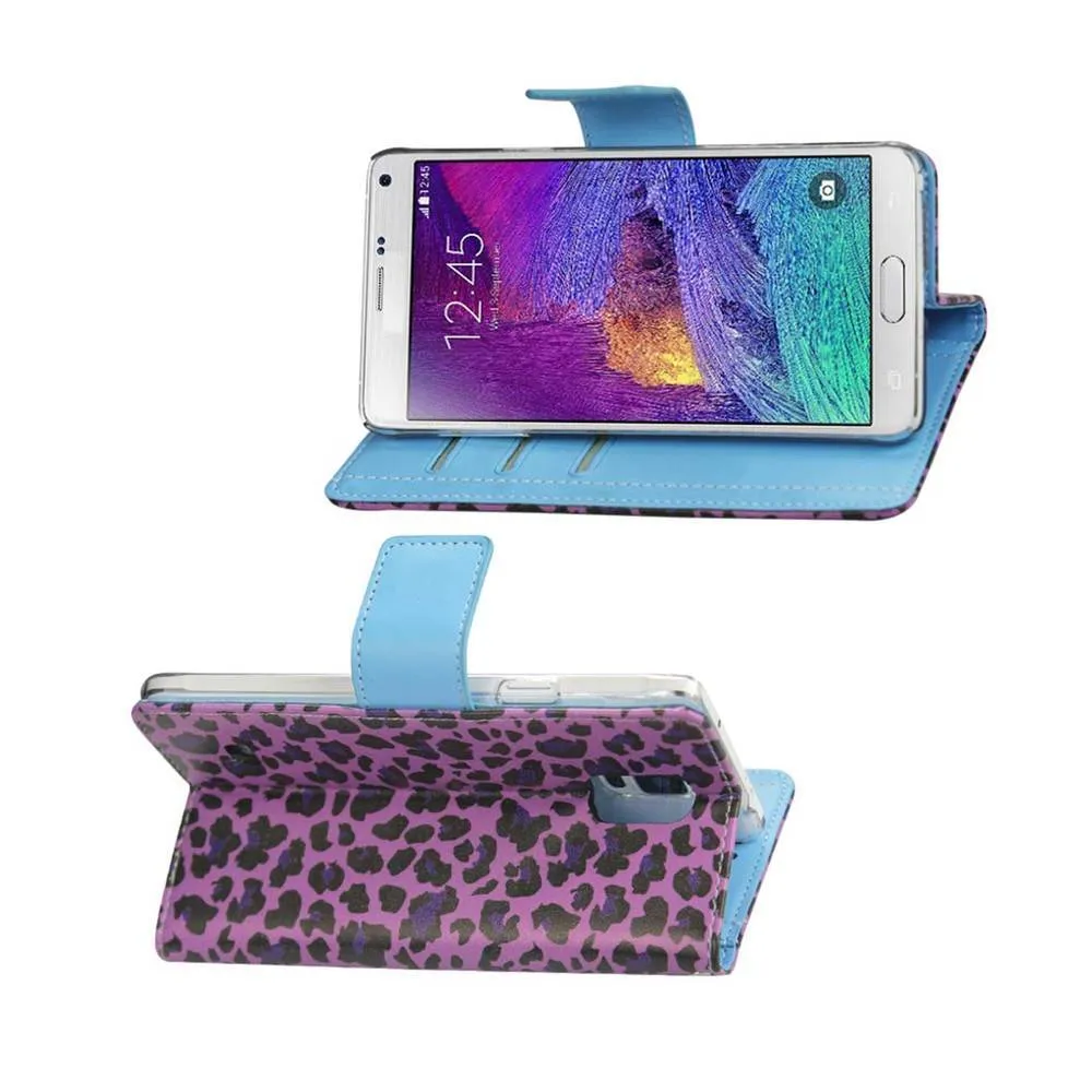 Reiko Wallet Case 3 In 1 For Samsung Galaxy Note 4 Leopard Pattern Purple