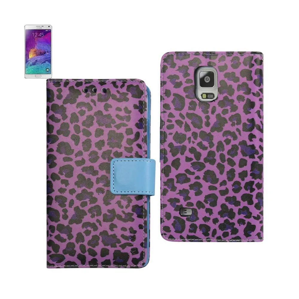 Reiko Wallet Case 3 In 1 For Samsung Galaxy Note 4 Leopard Pattern Purple