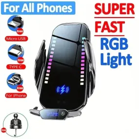 RGB Colour Changing 15W Car Wireless Charger Stand