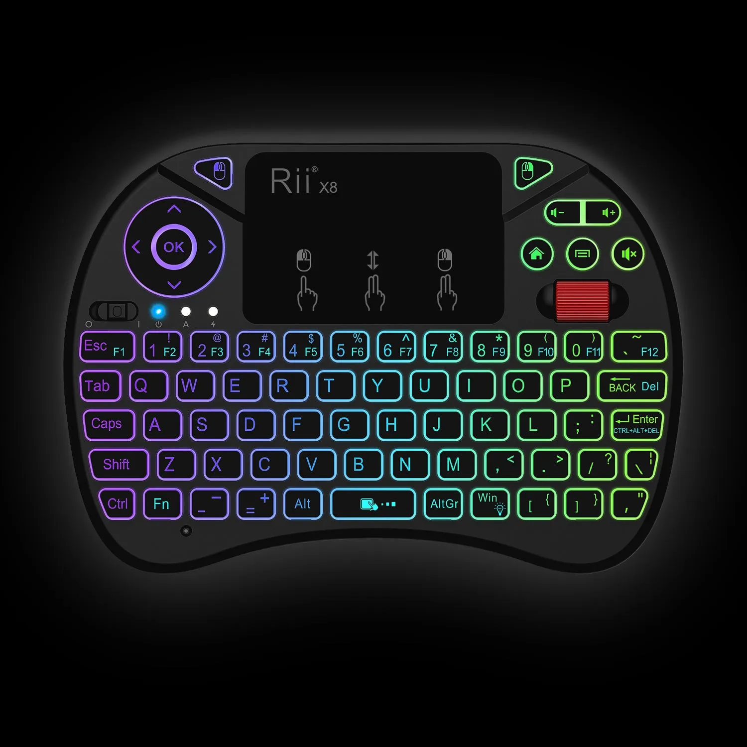 Rii X8 Portable 2.4GHz Mini Wireless Keyboard Controller with Touchpad Mouse Combo,8 Colors RGB Backlit,Rechargeable Li-ion Battery for Google Android TV Box, PS3, PC, Pad,Nvidia Shield