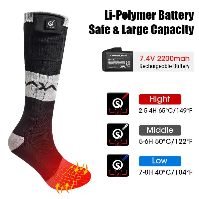 Savior 7.4V 2200mah Cotton Rechargeable Heated Socks Men Women