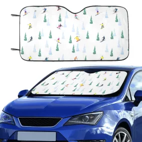 Ski Snowboard Windshield Sun Shade, Skiing Trees Snow Mountain Car Accessories Auto Protector Window Visor Screen Women Cover Decor