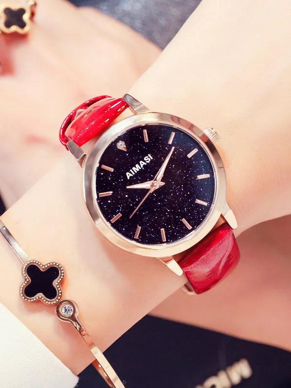 Starry Pattern Dial Women's Quartz Watch