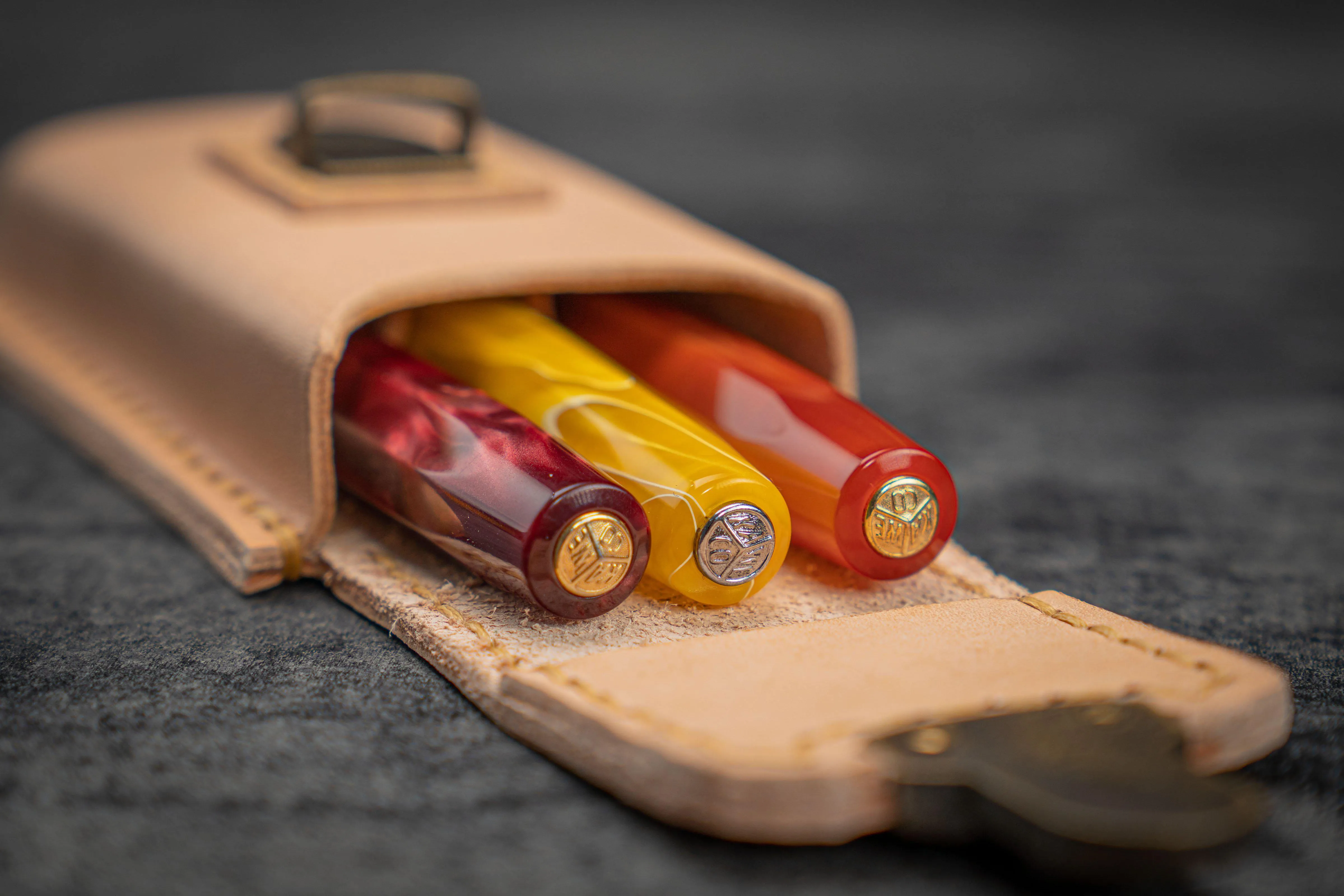 The Old School - Leather Molded Pen Case for 3 Pocket Pens -  Undyed Leather