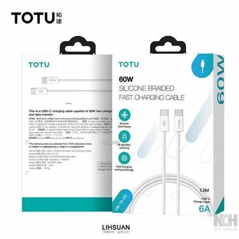 TOTU 60W Fast Charging PVC Cable 1.2M USB-C TO C