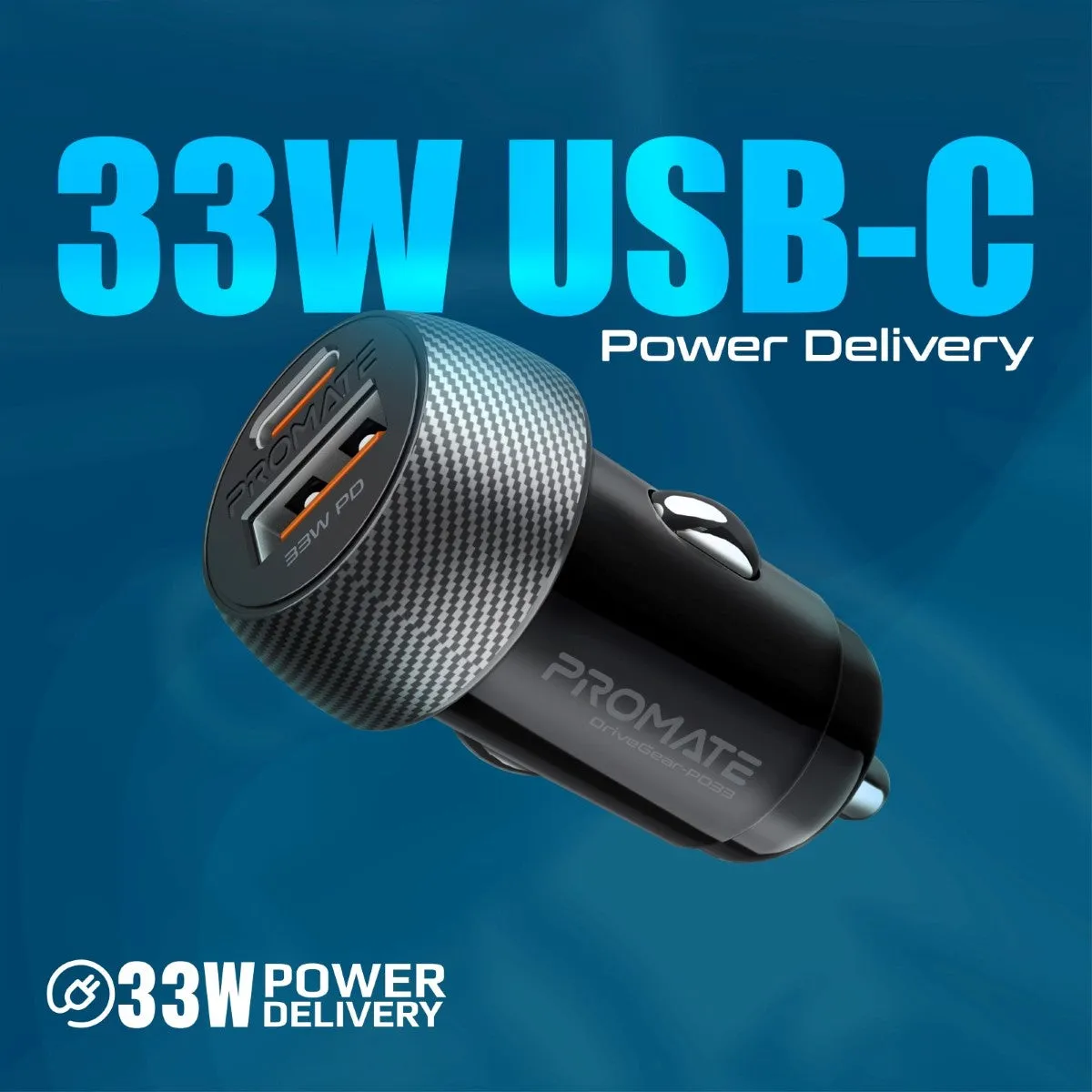 Ultra-Fast Dual Port Car Charger with 33W Power Delivery and QC 3.0