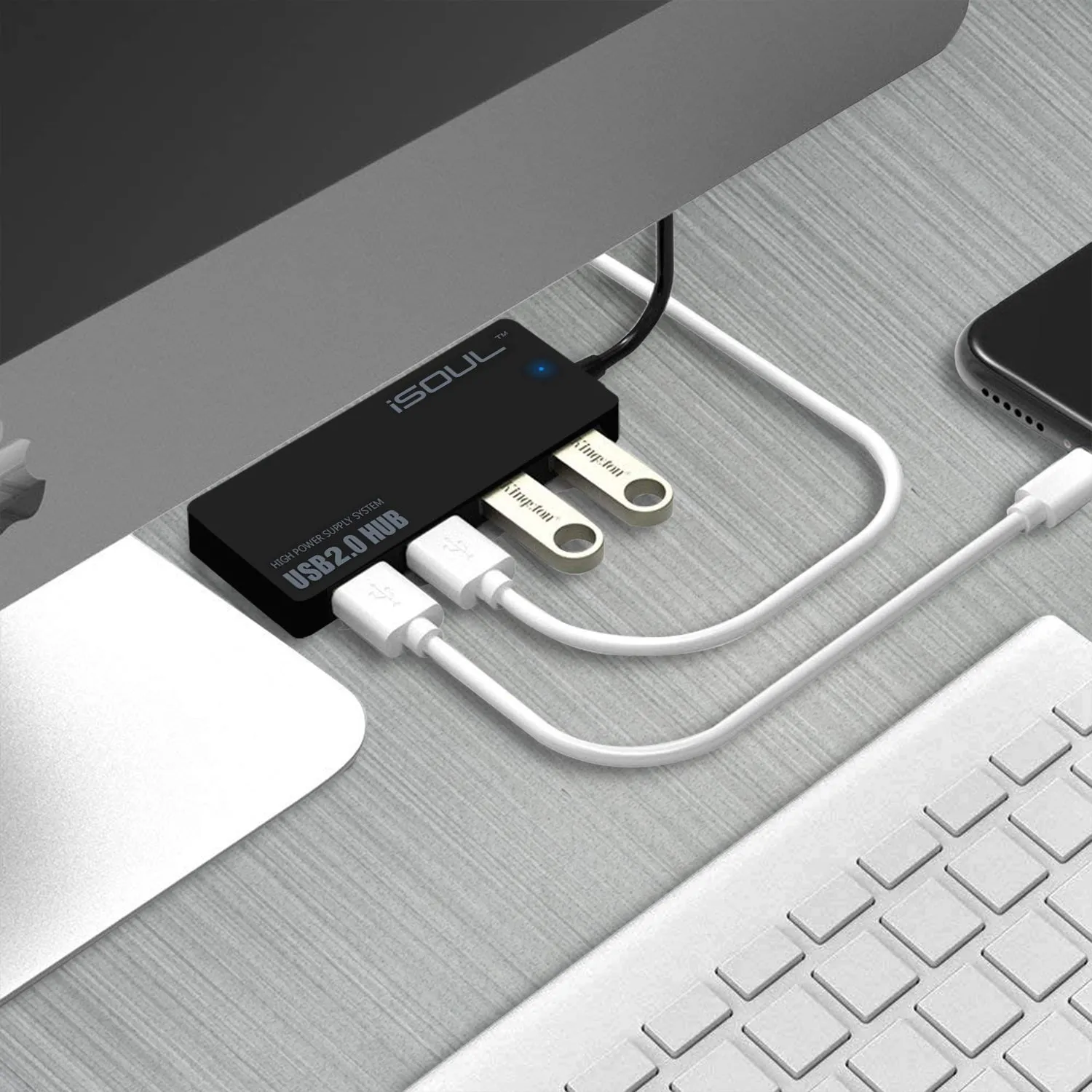 Ultra-Slim USB 2.0,High Speed Splitter Adapter USB 4-Port Hub by iSOUL