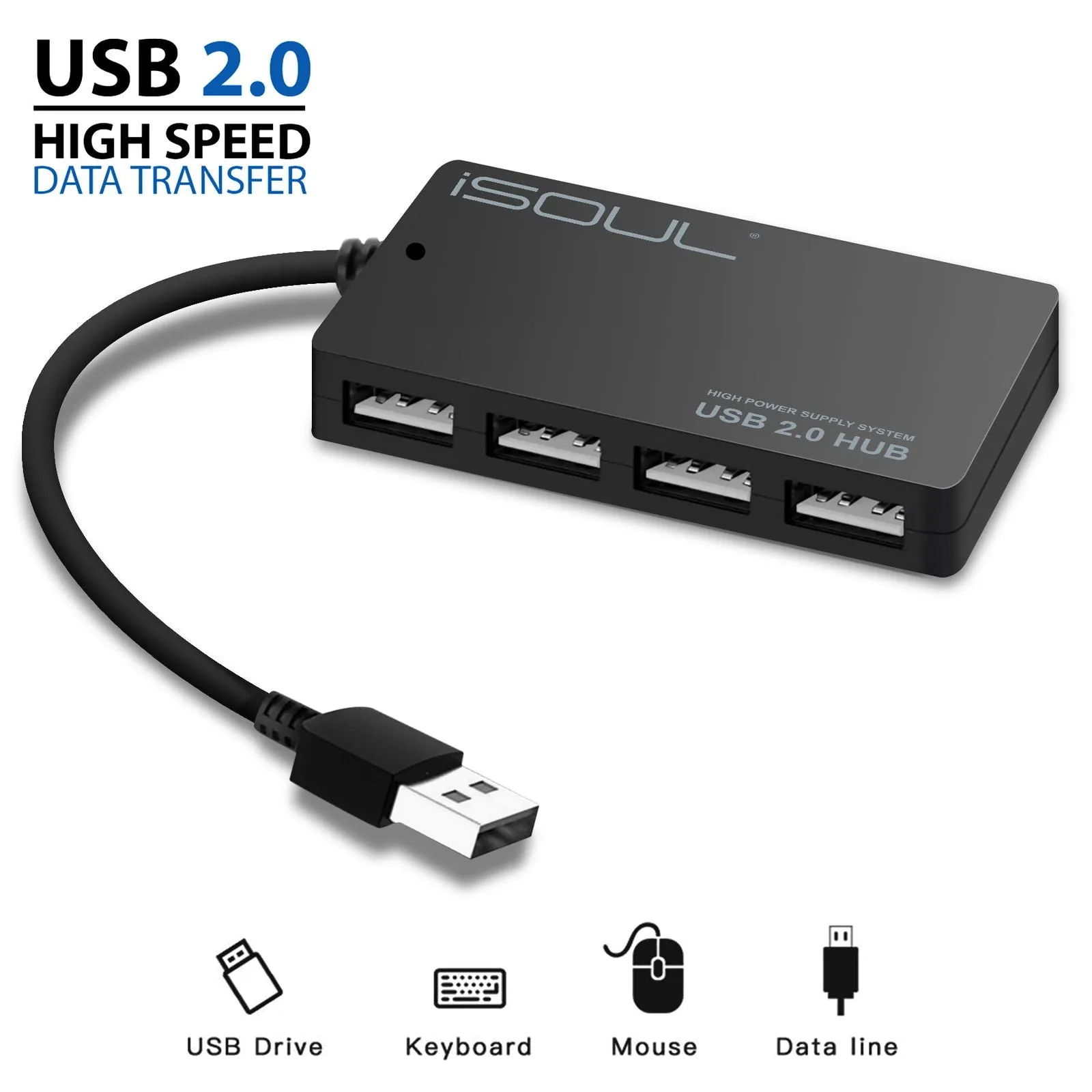 Ultra-Slim USB 2.0,High Speed Splitter Adapter USB 4-Port Hub by iSOUL