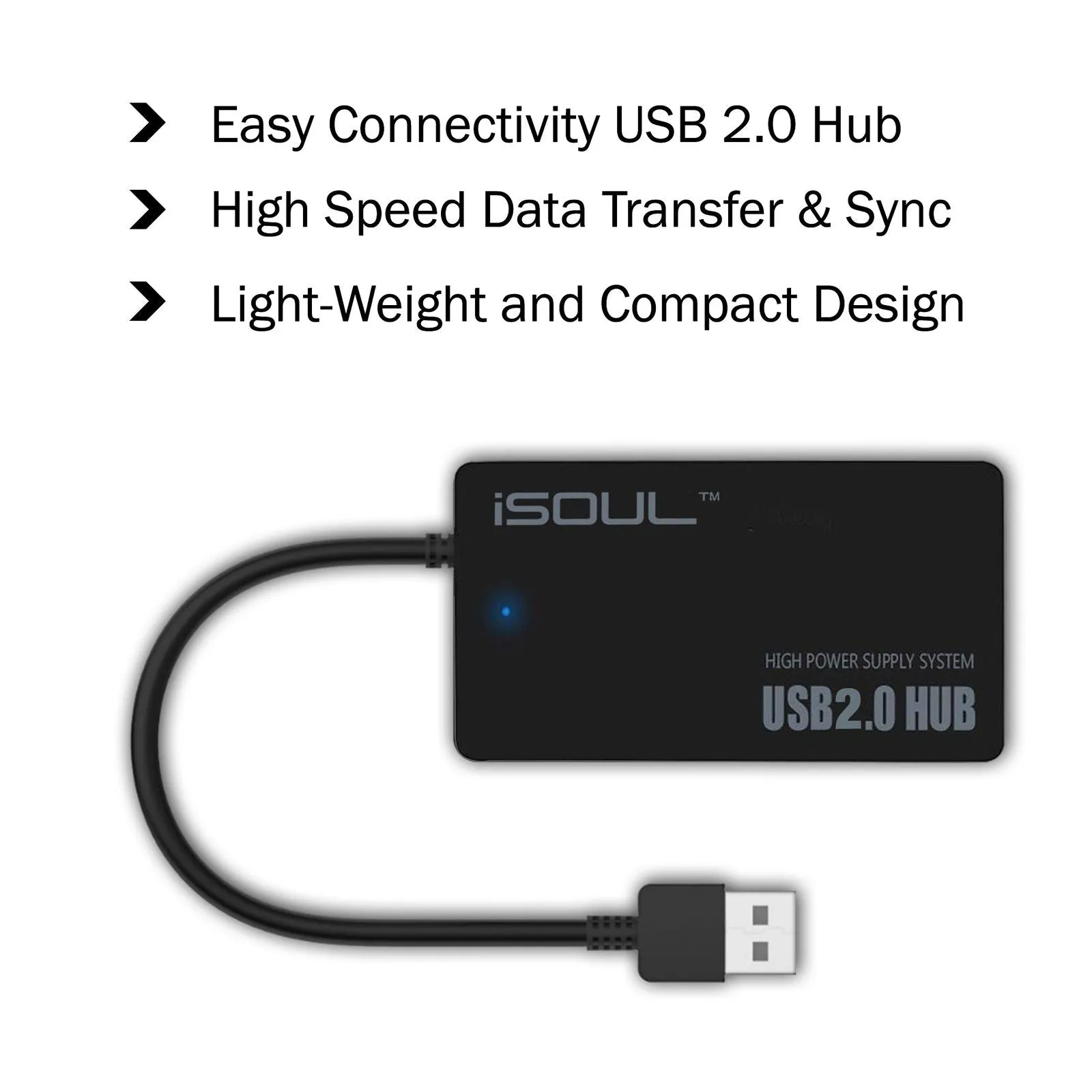 Ultra-Slim USB 2.0,High Speed Splitter Adapter USB 4-Port Hub by iSOUL