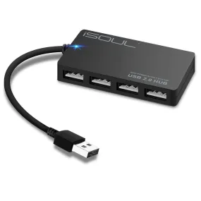 Ultra-Slim USB 2.0,High Speed Splitter Adapter USB 4-Port Hub by iSOUL