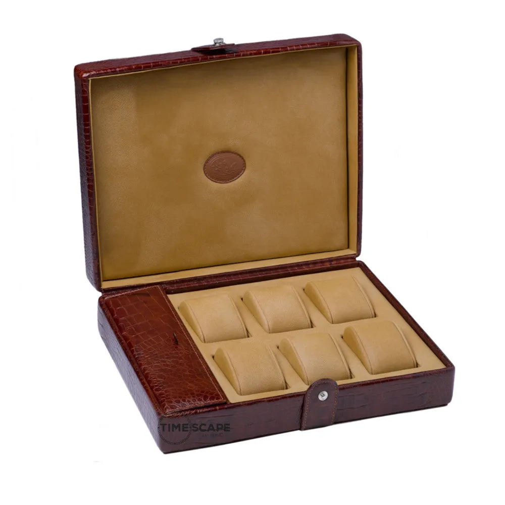 UNDERWOOD (LONDON) - 6-Unit Croco Watch Box w Compartment | UN232/CBRW