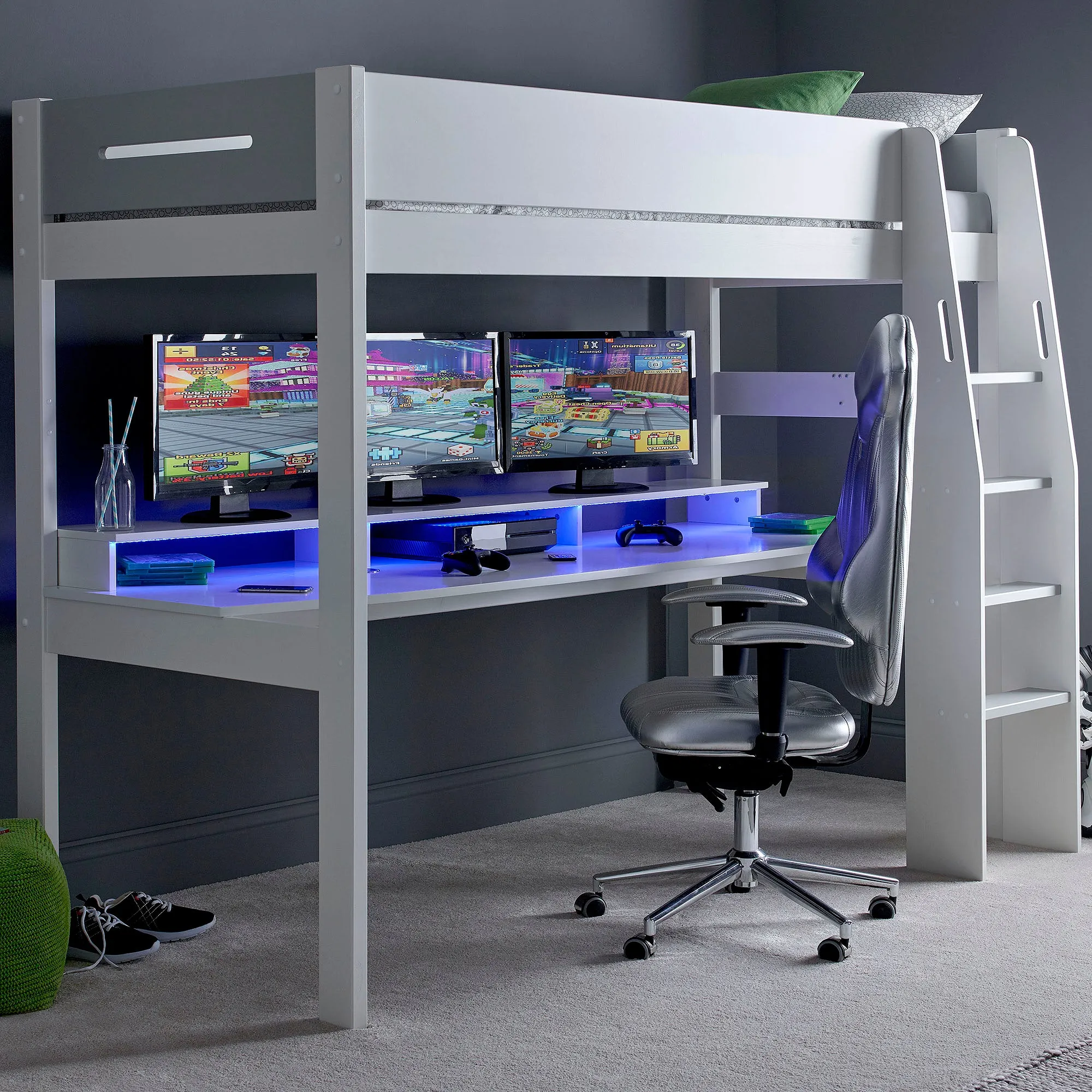 Urban High Sleeper Console Gaming Bed with Built-In Gaming Desk