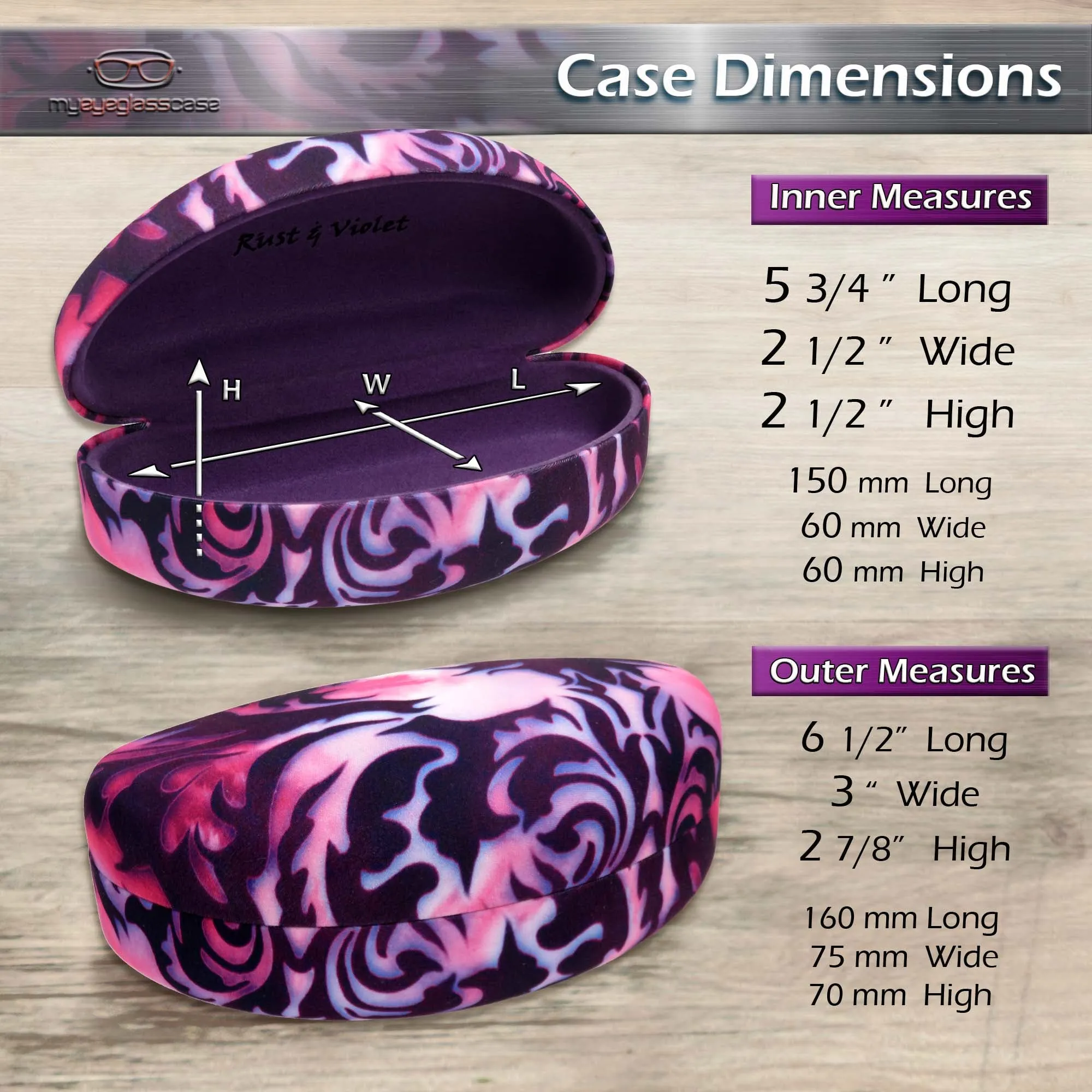 Women extra large sunglasses case - Hard glasses holder in damask print w/ Pouch & Cloth  (AS179 Damask)